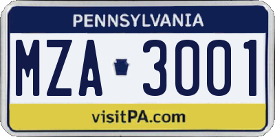 PA license plate MZA3001