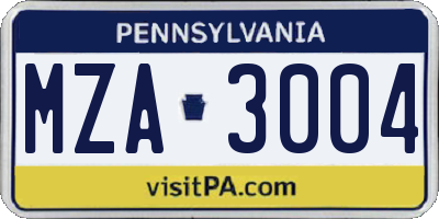 PA license plate MZA3004