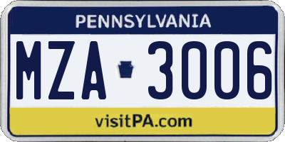 PA license plate MZA3006