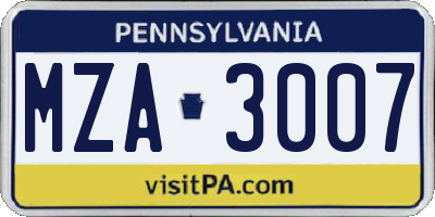 PA license plate MZA3007
