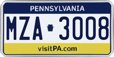 PA license plate MZA3008