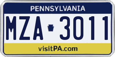 PA license plate MZA3011
