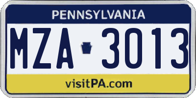 PA license plate MZA3013