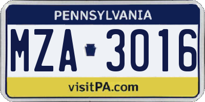 PA license plate MZA3016