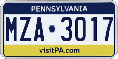 PA license plate MZA3017