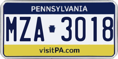PA license plate MZA3018