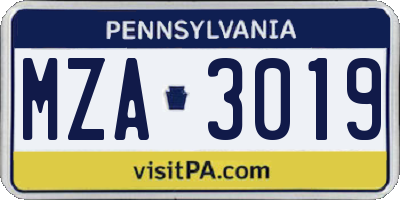 PA license plate MZA3019