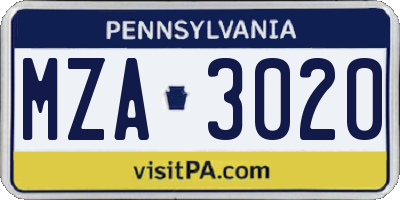 PA license plate MZA3020
