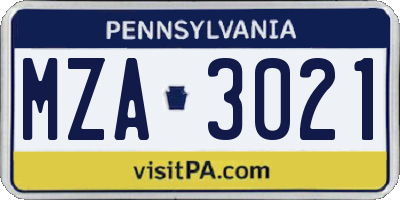 PA license plate MZA3021
