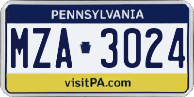 PA license plate MZA3024