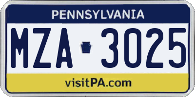PA license plate MZA3025