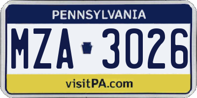 PA license plate MZA3026