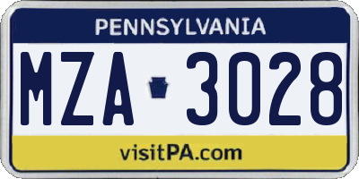 PA license plate MZA3028