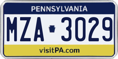 PA license plate MZA3029