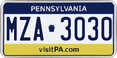 PA license plate MZA3030