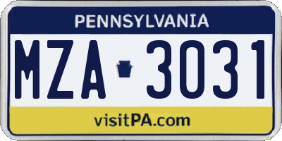 PA license plate MZA3031