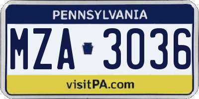 PA license plate MZA3036
