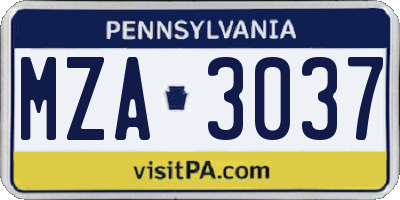 PA license plate MZA3037