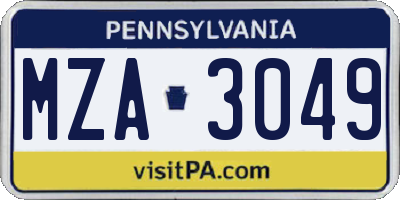 PA license plate MZA3049