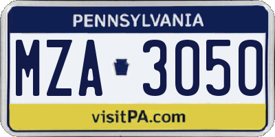 PA license plate MZA3050