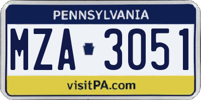 PA license plate MZA3051