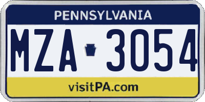 PA license plate MZA3054