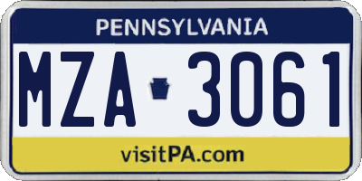PA license plate MZA3061