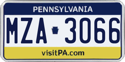 PA license plate MZA3066