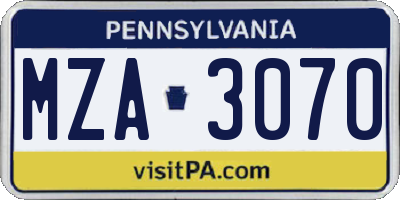 PA license plate MZA3070