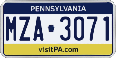 PA license plate MZA3071