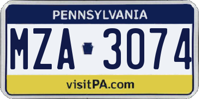PA license plate MZA3074