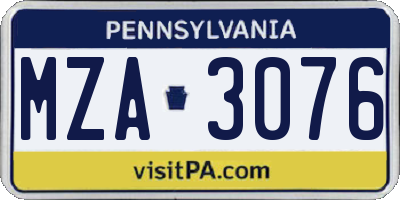 PA license plate MZA3076