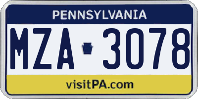 PA license plate MZA3078