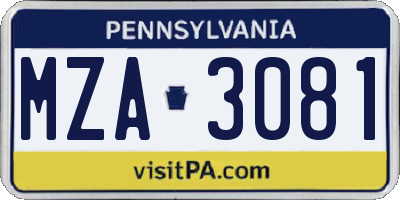 PA license plate MZA3081