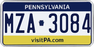 PA license plate MZA3084