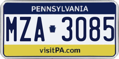 PA license plate MZA3085
