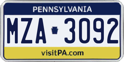PA license plate MZA3092