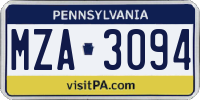 PA license plate MZA3094
