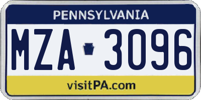 PA license plate MZA3096