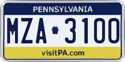 PA license plate MZA3100