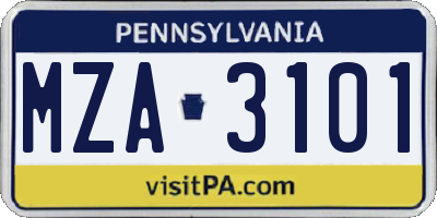 PA license plate MZA3101