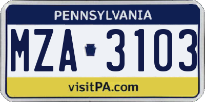 PA license plate MZA3103