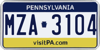 PA license plate MZA3104