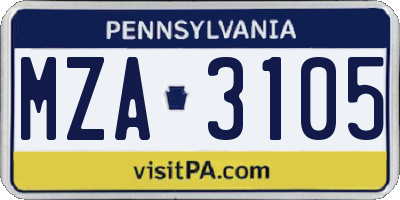 PA license plate MZA3105