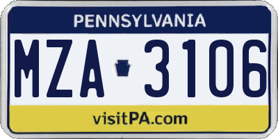 PA license plate MZA3106