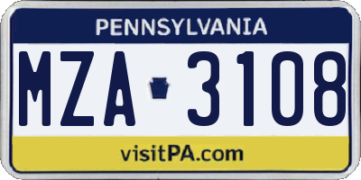 PA license plate MZA3108