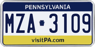 PA license plate MZA3109