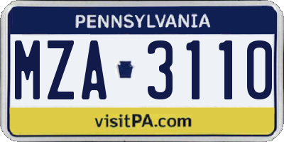 PA license plate MZA3110