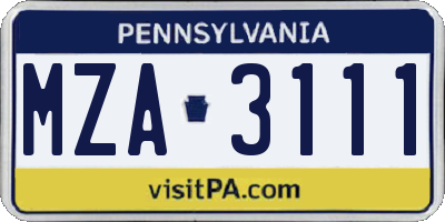 PA license plate MZA3111