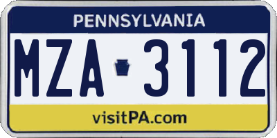 PA license plate MZA3112